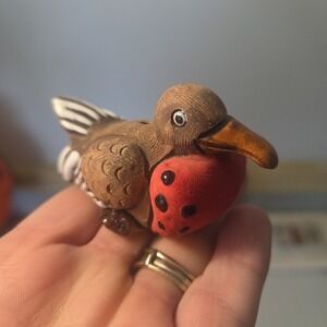 Vintage Tiny Mini‎ Rinconada Style Red Breast Bird Ceramic Collectible Figurine